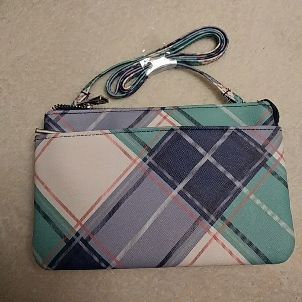 Plaid RFID-Blocking Crossbody Wallet